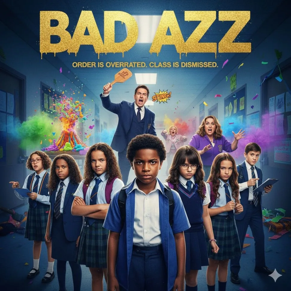 BAD AZZ poster showing a young ensemble beneath a bold comedy title.
